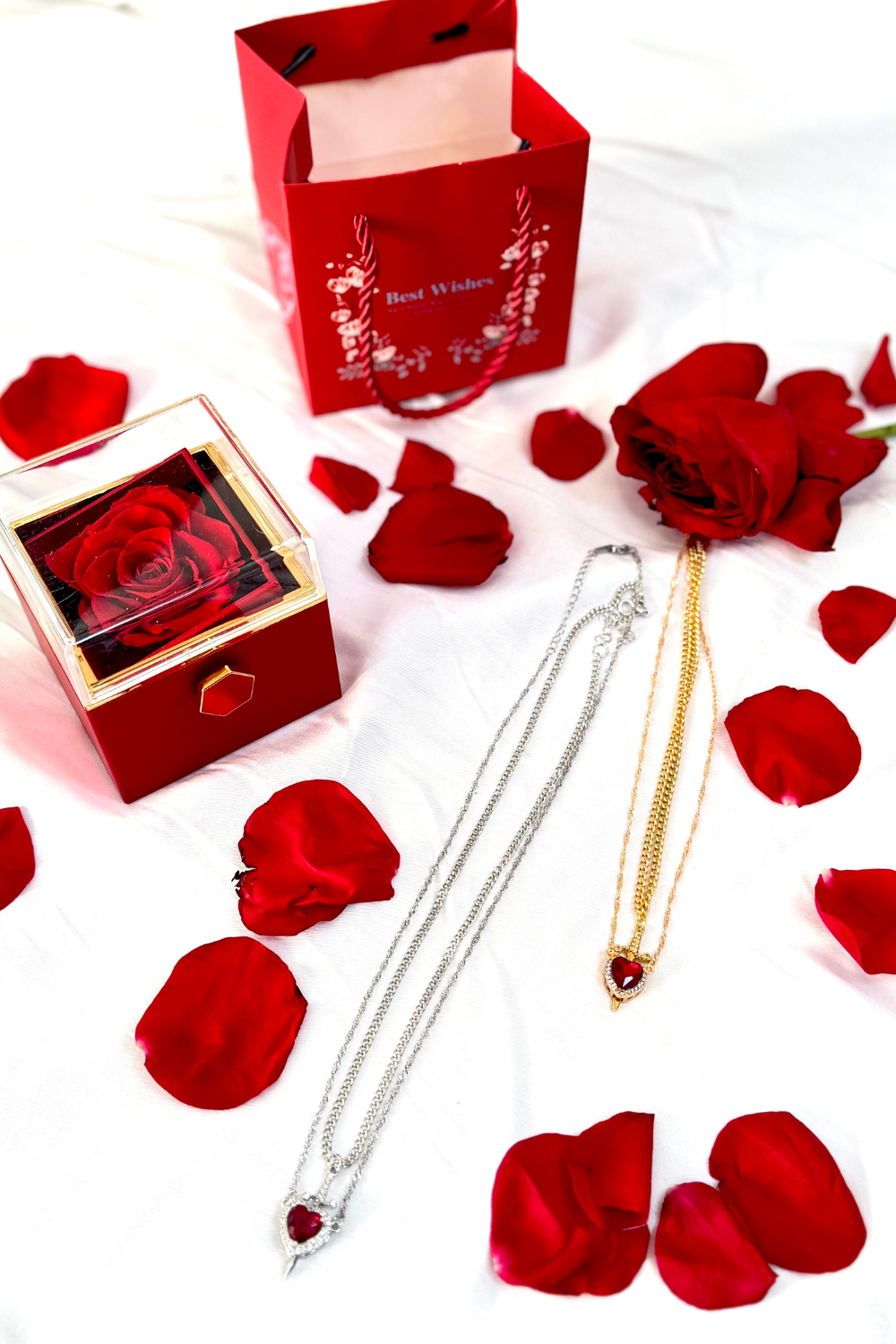 Daggered Hearts Necklace & Eternal Rose Box