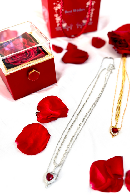 Daggered Hearts Necklace & Eternal Rose Box