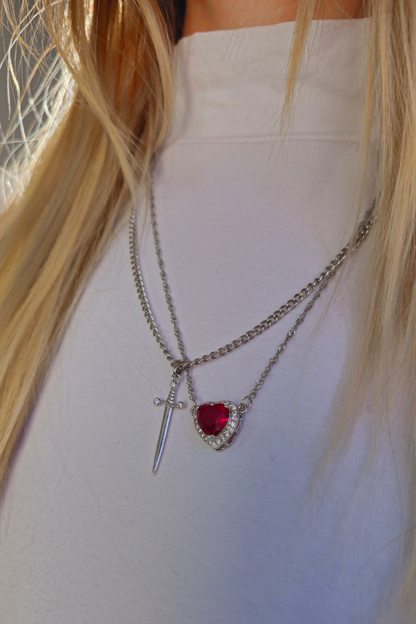 Daggered Hearts Necklace & Eternal Rose Box