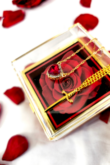 Daggered Hearts Necklace & Eternal Rose Box