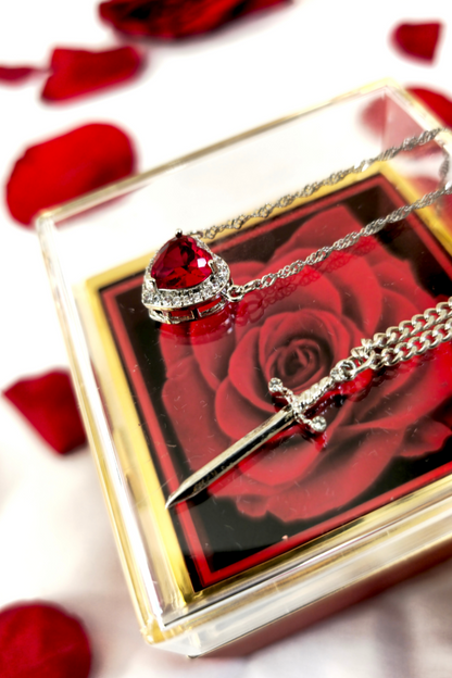 Daggered Hearts Necklace & Eternal Rose Box